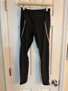 Reebok Black Leggings with Mauve Side Stripes